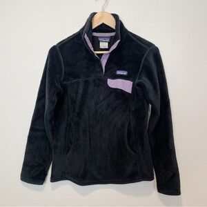 Patagonia Black Fleece with Purple Trim Pullover Sweater Polartec Size Small